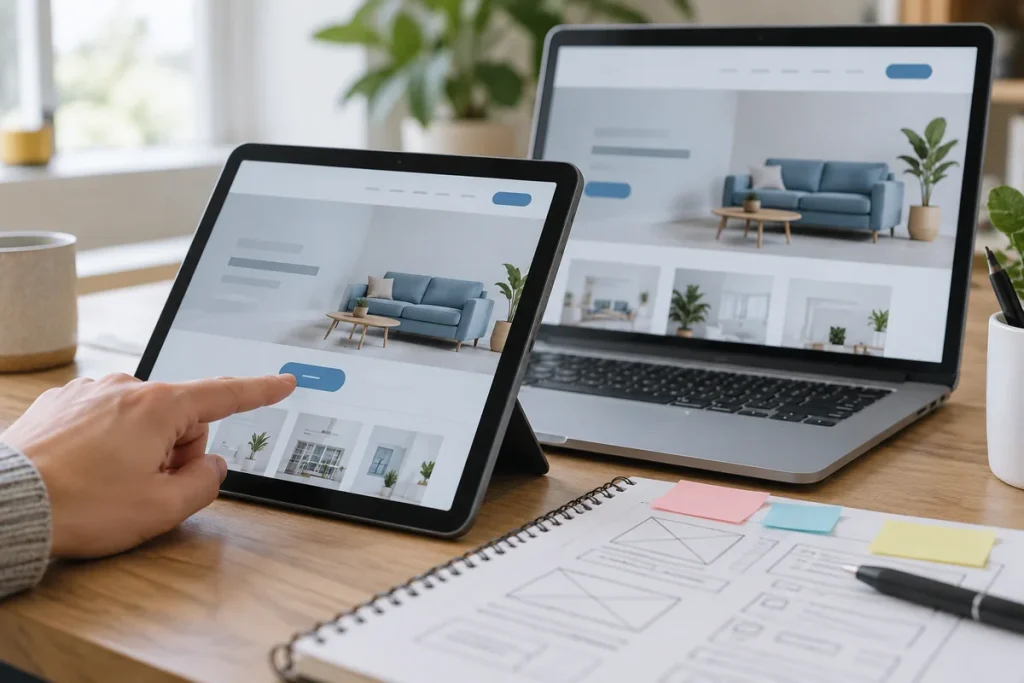 آزمون چیدمان و تجربه کاربری سایت روی تبلت و لپتاپ